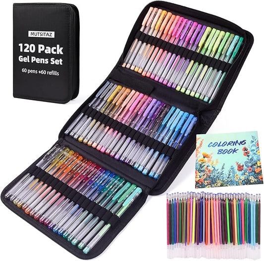 120 Packs Coloring Gel Pens Set, 60 Coloured Gel Pen with 60 Refills Set for Adult Colouring Books, Drawing,and Writing