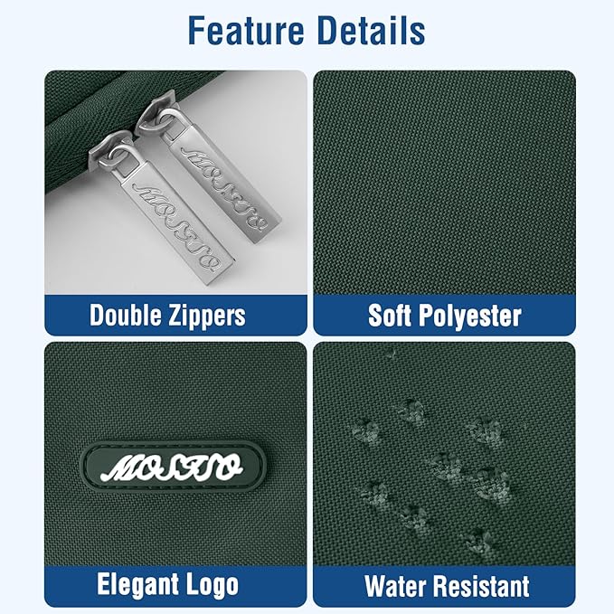 MOSISO Laptop Case 16 inch, 15-15.6 inch Laptop Sleeve Compatible with MacBook Pro 16 M4 M3 M2 M1, HP Acer Dell Lenovo ASUS Notebook, Polyester Vertical Computer Sleeve Bag with Pocket, Midnight Green