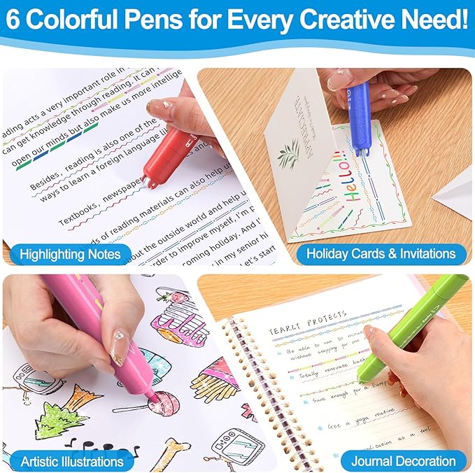 AECHY Dual Tip Glitter Highlighters Set, 6 Colors-Changing Fun Line Style Pens for Writing, Drawing, Sparkle Markers Ideal for Students, Artists, Journaling, Office & School Supplies(6 Pack)