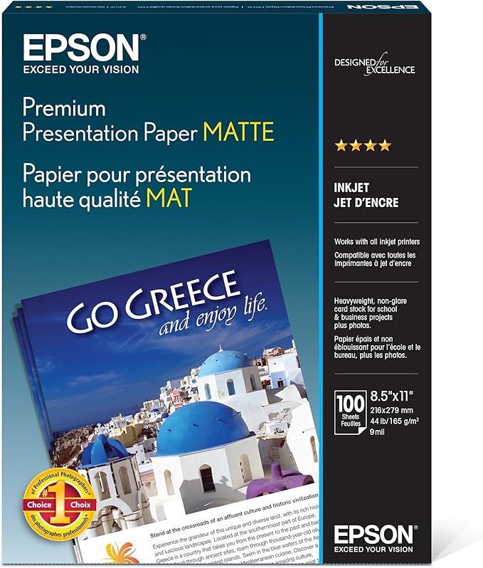 Epson Premium Presentation Paper MATTE (8.5x11 Inches, 100 Sheets) (S042180),Black