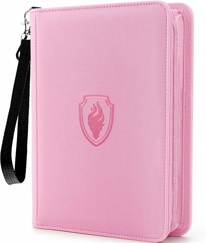 Premium 4 Pocket Zip Card Binder, Trading Card Binder for 320 Cards, Portable PU Card Collection Binder, Collector Card Album Folder for Game & Sports Cards (Pink)