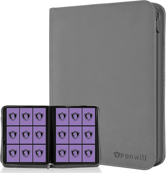 Trading Card Binder,360 Pockets Trading Card Holder Book, Premium PU Cover Zip Folder Binder, Side Loading Carrying Case Binder Album for TCG, MTG,Sports Cards, Game Cards (Gray)