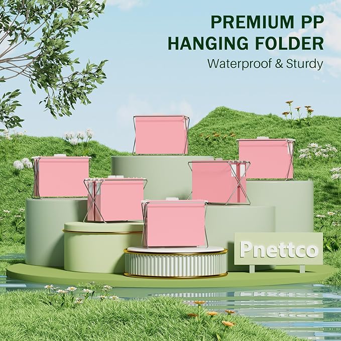 Hanging File Folders Letter Size, Hanging Files Folders Pink for Filing Cabinet,12 Pack Plastic Hanging Folder, Extra Capacity Pockets, Heavy Duty Hang Folder with 1/5-Cut Tabs, Coral Pink