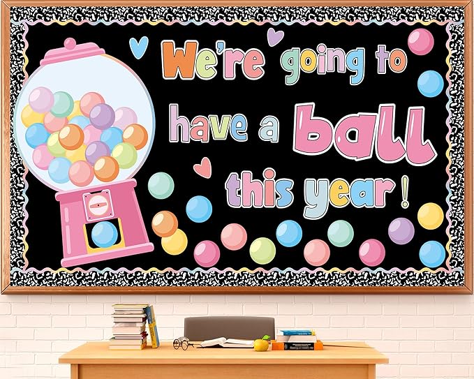 Gumball Machine Bulletin Board Decorations Set Pastel Bubble Gumballs Motivational Cutout with Composition Notebook Borders for Back to School Welcome Candy Theme Classroom Learning Activities Decor