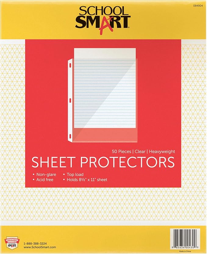School Smart Top Load Heavyweight Polypropylene Non Glare Sheet Protectors - Pack of 50 - Clear - 084904