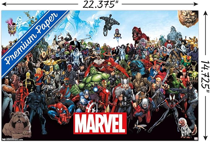 Marvel Comics The Marvel Lineup Wall Poster, 22.4L" x 14.7W", Premium Unframed Version