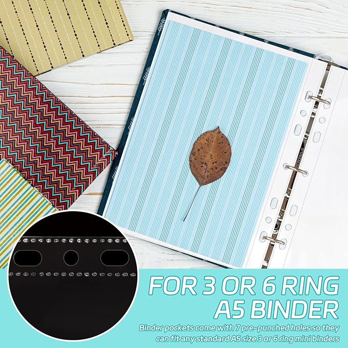 100 Pack 5.5x8.5 Inch Sheet Protectors for 3 or 6 Ring A5 Binder, Half Letter Size 7 Holes Mini Heavy-Duty Sheet Protector Sleeves Crystal Clear Playbill Binder Pockets