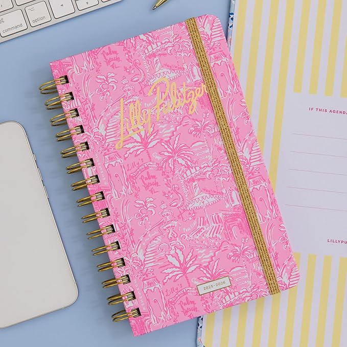 Lilly Pulitzer Medium Planner August 2025 - December 2026, Weekly Agenda & Monthly Calendar, Stickers, Pockets, Spiral Binding, 5" x 8.25" (Palm Beach Playground)