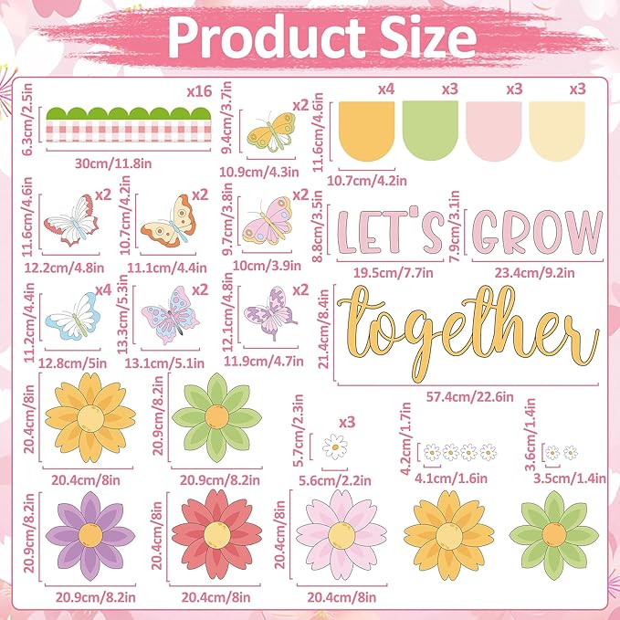 Spring Bulletin Board Set Spring Butterfly Classroom Decoration Set Butterfly & Flowers Cutouts Colorful Floral Decor for School Teacher Classroom Nursery Chalkboard Spring Door Wall Decor
