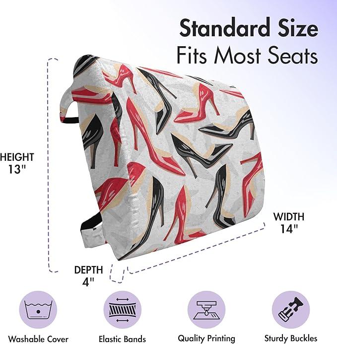 Ambesonne Feminine Lumbar Back Support Pillow, Women Fashion Pattern with High Heel Stiletto Shoes Ladies Footwear, High Density Foam for Office Chairs Car Seats, 14" x 13", Scarlet Beige Black
