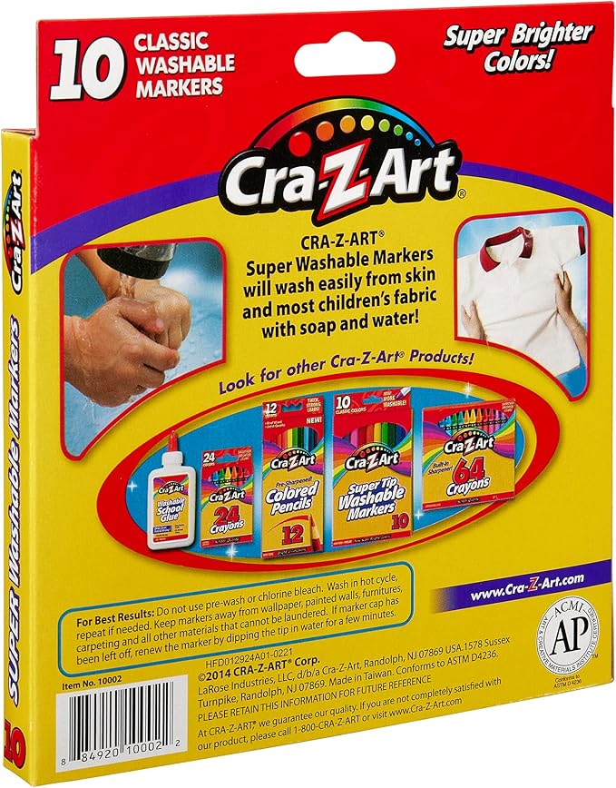 Cra-Z-Art Classic Super Washable Markers, Broad Tip, Assorted Barrel, Assorted Ink, Pack Of 40 Markers
