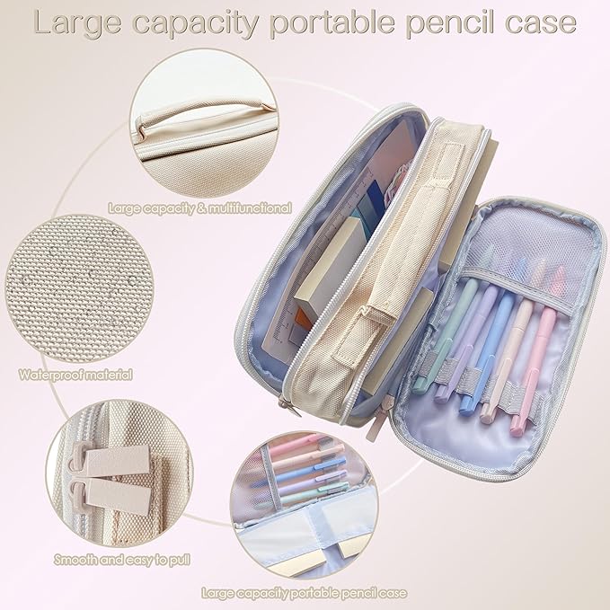 J6&H6 Bible Study Supplies Journaling Kit with Tabs, Highlighter and Color Pens,Multi Functional Pencil case.Study Group Essentials Accessories Set for Women, Beginner Christian Gifts(Lvory White)