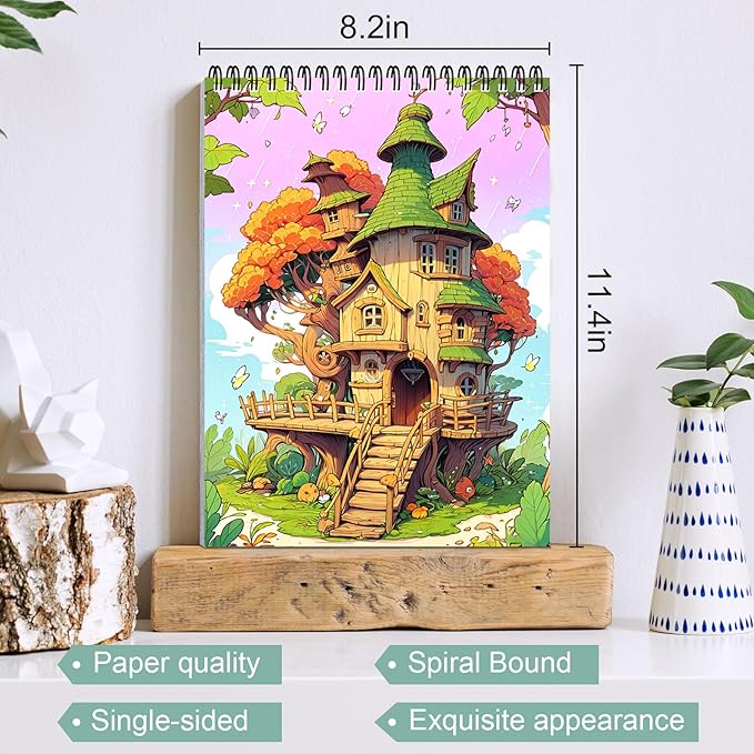 Coloring Book for Women Spiral Bound, Lay Flat While Coloring Adult Coloring Book One Sided Design Gift for Adult to Relax and Relieve Anxiety The Enchanted Cottage