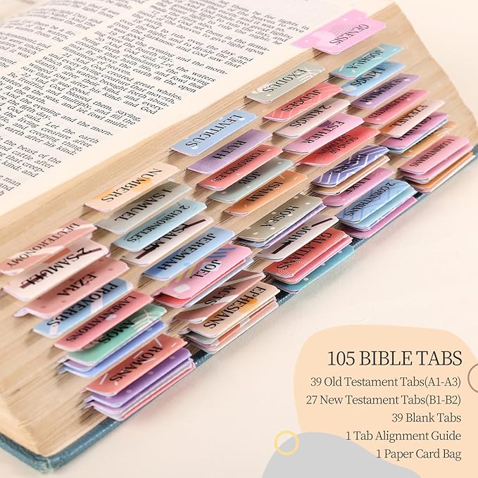 Bible Tabs for Women, 66 Large Print Laminated Bible Chapters Index Tabs and 39 Blank Dividers Sticky Labels, Cute Beauty Geometry Bible Study Supplies, Journaling Accessories, Christian Gifts for Men