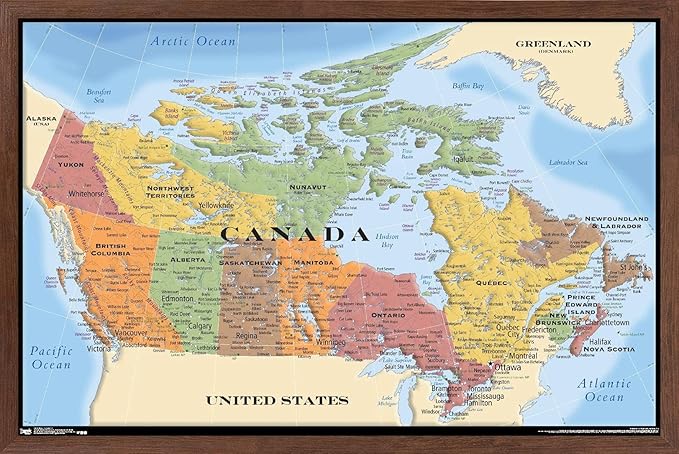 Map - Canada Wall Poster, 22.4L" x 14.7W", Mahogany Framed Version