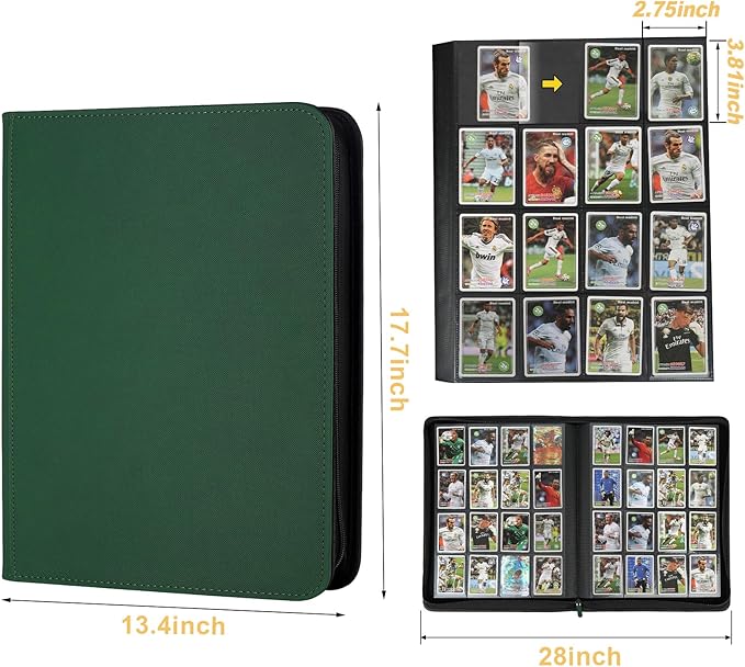 Trading Card Binder 16 Pocket, GERMUN PU Cover Card Binder for 1000+ Cards, Premium Trading Card Holder Folders, Double Sided Pocket Card Album for MTG, TCG (Dark Green)