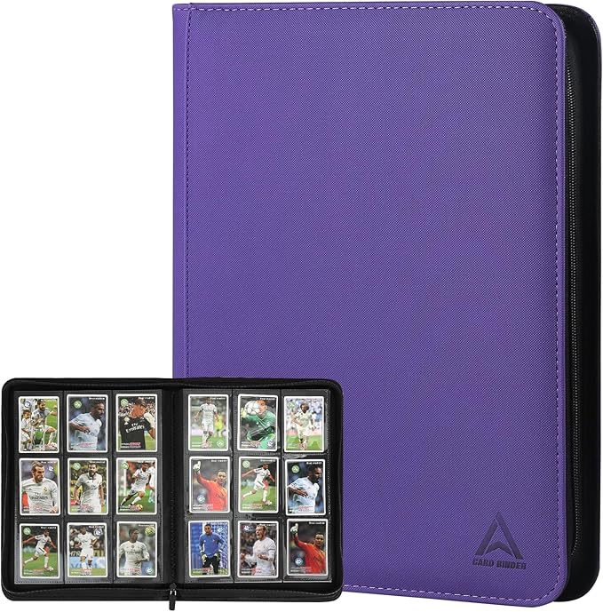 9 Pocket Card Binder - 540 Capacity with Zip Closure Premium, Double-Sided,Sturdy & Sleek PU Leather Protector for MTG, TCG, Sport & Collectible Cards (Purple)
