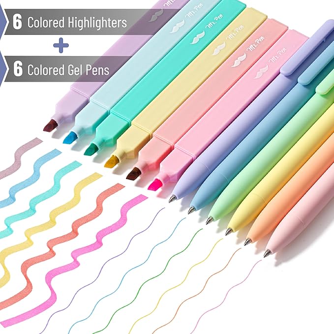 Mr. Pen- Aesthetic Highlighters and Gel Pens, 12 Pack, Pastel Color Bible Highlighters No Bleed, Colorful Ink Gel Pens Fine Point 0.7mm, Highlighter Pens