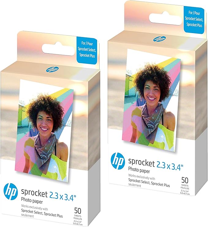 HP Sprocket 2.3 x 3.4 Premium Instant Zink Sticky Back Photo Paper (100 Sheets) Compatible with HP Sprocket Select and Plus Printers.