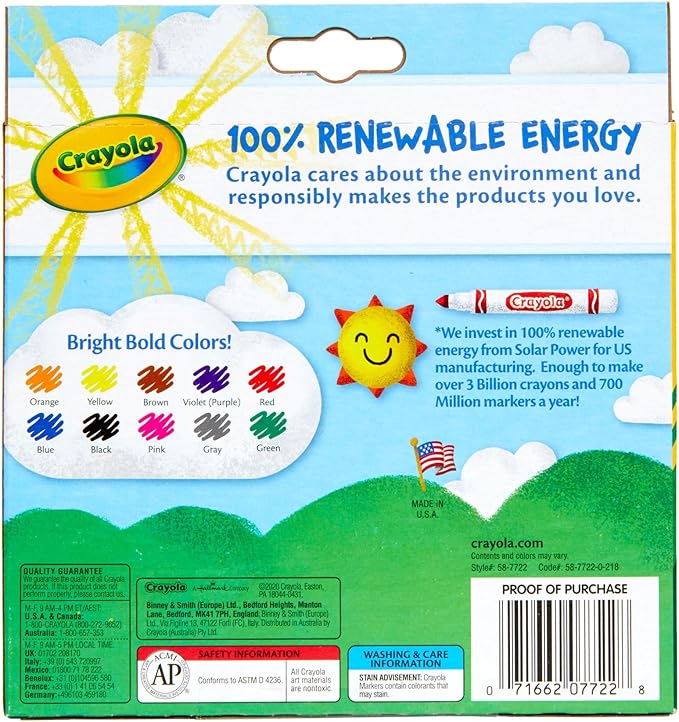 Crayola Broad Line Markers, Classic Colors 10 Each, 10 Count (Pack of 1)