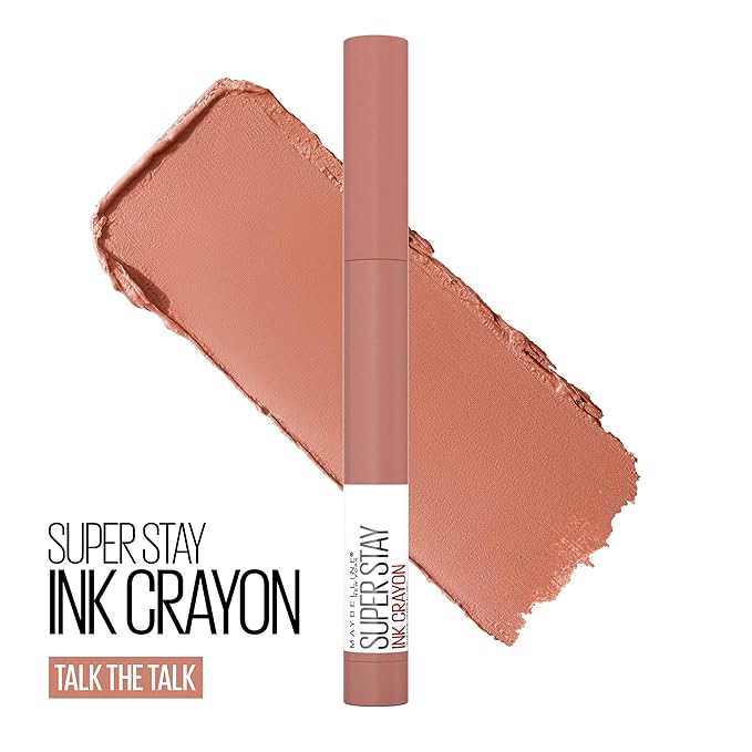 Maybelline Super Stay Ink Crayon Lipstick Makeup, Precision Tip Matte Lip Crayon with Built-in Sharpener, Longwear Up To 8Hrs, Talk The Talk, Sandy Nude, 1 Count