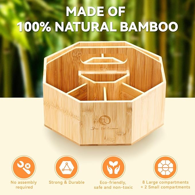 Ohuhu Rotating Marker Organizer for Alcohol Markers, 360-Degree Rotating Bamboo Storage Hold 162 Honolulu& B Alcohol Markers, Pens Pencil Holder with 8 Compartments for Home Classroom Office Decor