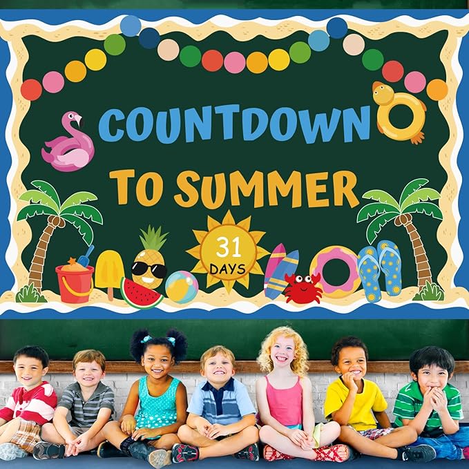 Countdown to Summer Bulletin Board Decoration Set, End of The Year Classroom Decor Hawaiian Luau Bulletin Board Border Tropical Palm Cutouts for Classroom Window Door Wall Home Office School 81Pcs