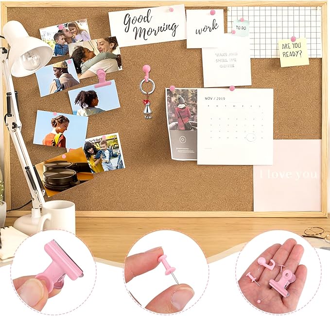 310 Pcs Push Pins Set, Pink Thumb Tacks Decorative Push Pins for Cork Board with Hook Pushpin Clip 5 Style Office Accessories for Cork Board Map Office (Pink)