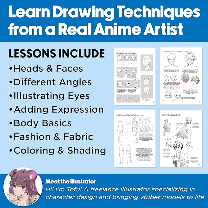 Faber-Castell Anime Drawing Kit: Shonen Edition | Step-by-Step Instruction Book with 20 Practice Pages, Color Pencil Set & Drawing Supplies for Kids, Easter Basket Stuffer (1 Book)