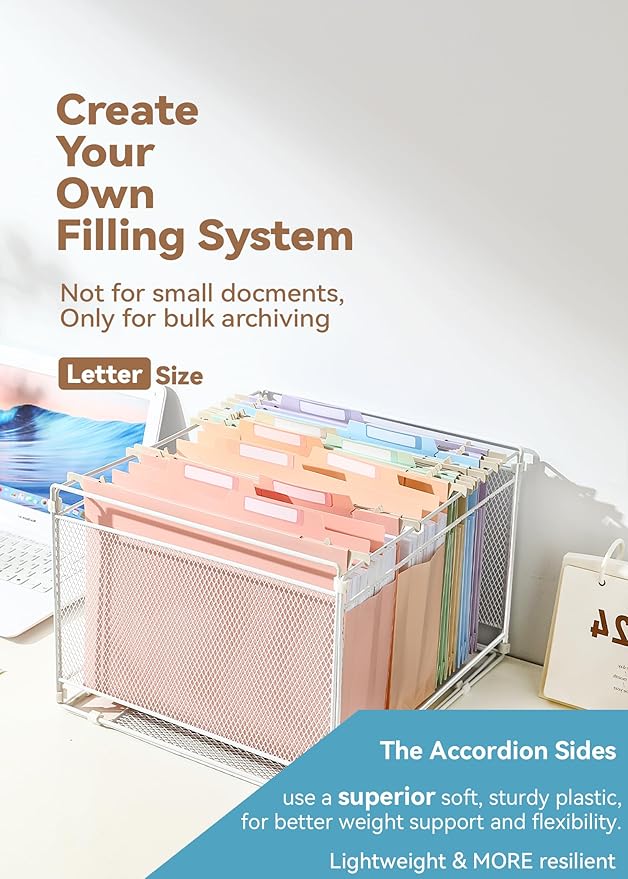 Plastic High Capacity Hanging File Folders, 4" Expansion for Bulky Documents, Side-Sealed Pocket, Holds Heavy Files, Letter Size, Movable Dividers, Insertable Tabs, 6 Pack, Pastel Colors