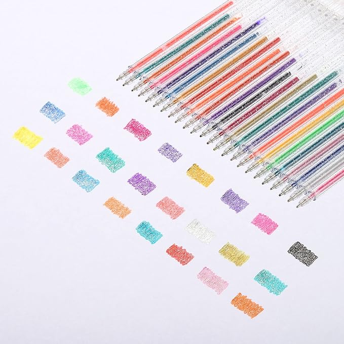 PATIKIL Glitter Gel Pens, 9 Pack Dual Metallic Ink Sparkle Pens 1mm Liquid Glitter Iridescent Gel Pen for Coloring Books, Green Brown Black