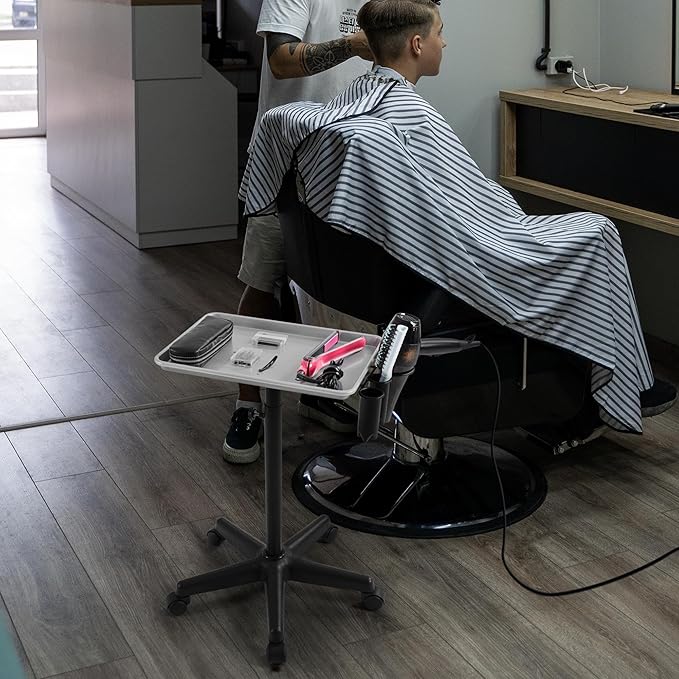 Yaheetech Rolling Salon Tray - Aluminum Trolley Cart Equipment on Wheels & Adjustable Height Mobile Beauty Salon Spa Stools Service Instrument Storage Tray w/Accessory Caddy - Silver