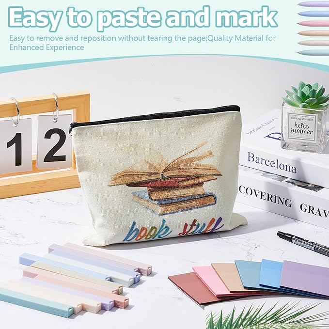Book Annotation Kit, Aesthetic Bible Study Journaling Kit, 2640 Pcs Sticky Tabs, 300 Sticky Notes, 11 Gel Ink Pen, 12 Highlighter Marker, Pencil Case Pouch for Book Lover(Square)