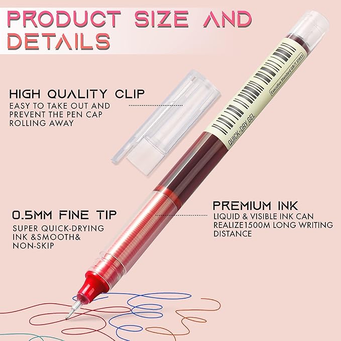 USUAL 24pcs Gel Ink Pens Liquid Ink Rollerball Multi Color Pen 0.5 mm Fine Point Smooth Writing Pens Cute Nurse Pen Back to School Supplies