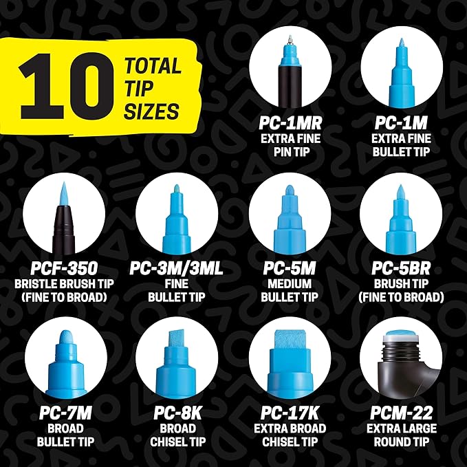 POSCA PC-5BR Water-Based Paint Markers, Reversible Brush Tip (1.0-4.0mm), Assorted Colors, 8 pack