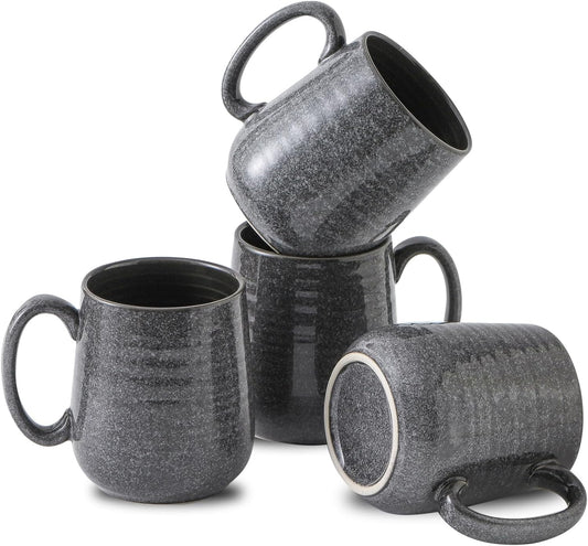 Hasense Dark Grey Coffee Mugs Set of 4, 12oz Ceramic Coffee Cups, Latte Mug with Large Handle for Coffee, Tea, Milk and Hot Cocoa,Easy Hold & Clean, Dishwasher & Microwave Safe