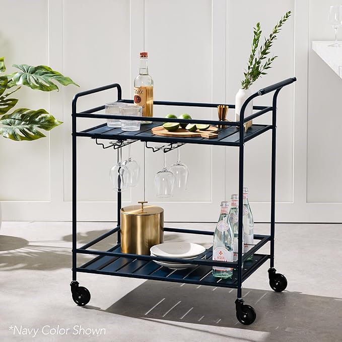 Best Choice Products Rolling Bar Cart, Mobile Home Bar Serving Cart, Serving Station w/ 2 Tier Shelves, Wine Rack, Lockable Wheels - Gold