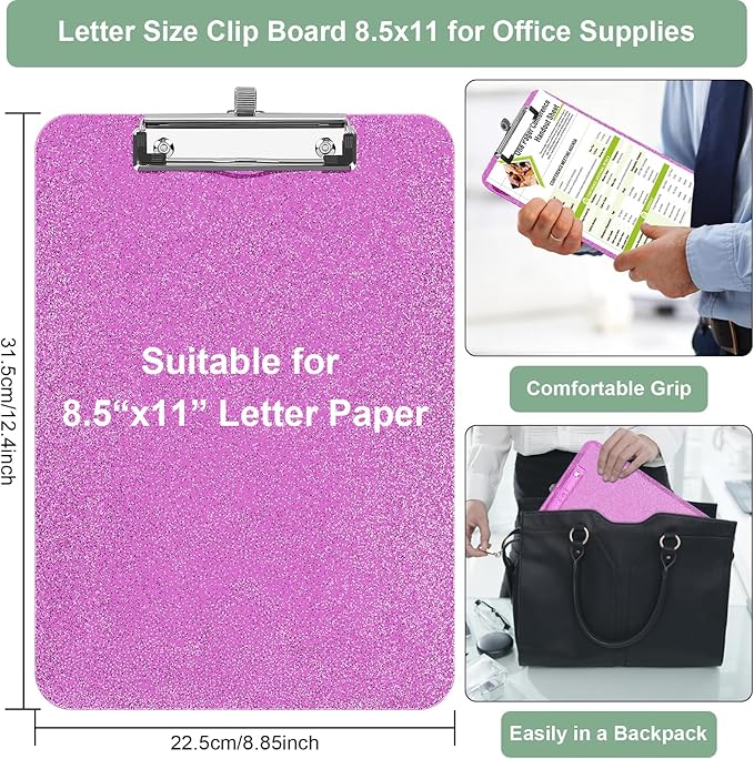 1 Pcs Clear Glitter Clipboards, Plastic Clipboard with Pen Holder,Size 8.85 x 12.4 in Shiny Clipboards with Low Profile Clip,Cute Hanging Clipboard for Office Supplies Sparkly Clip Board-Rose Pink