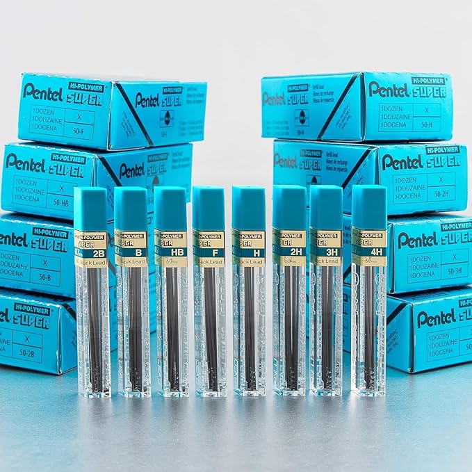Pentel Super Hi-Polymer Lead Refill, (0.7mm) Medium, 2H, 144 Pieces of Lead, 12 Tubes of Lead (50-2H)