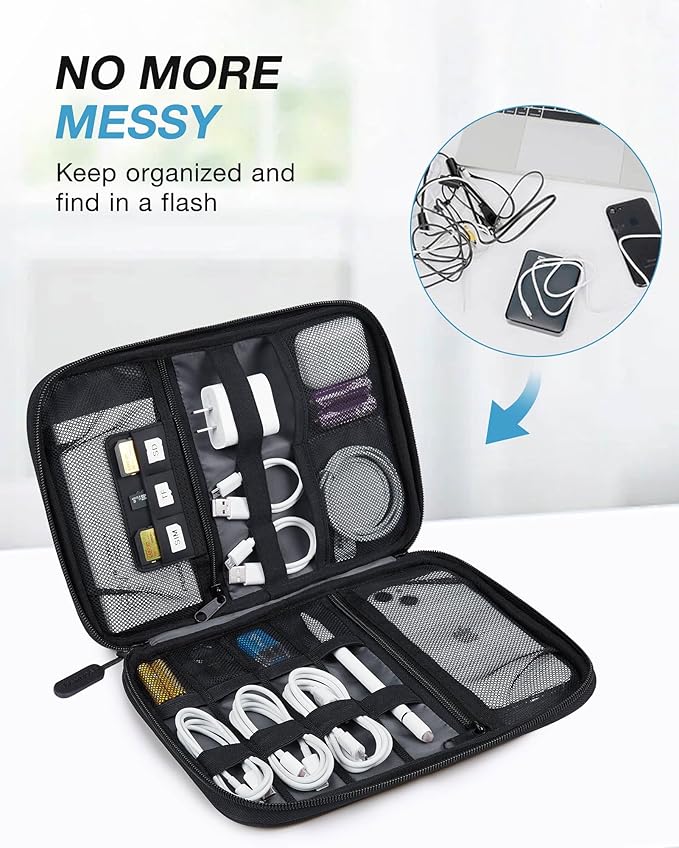 BAGSMART Large Electronics Travel Organizer Case, Tech Accessories Cord Storage Bag for Phone, Power Bank, SD Card, Cables, Black