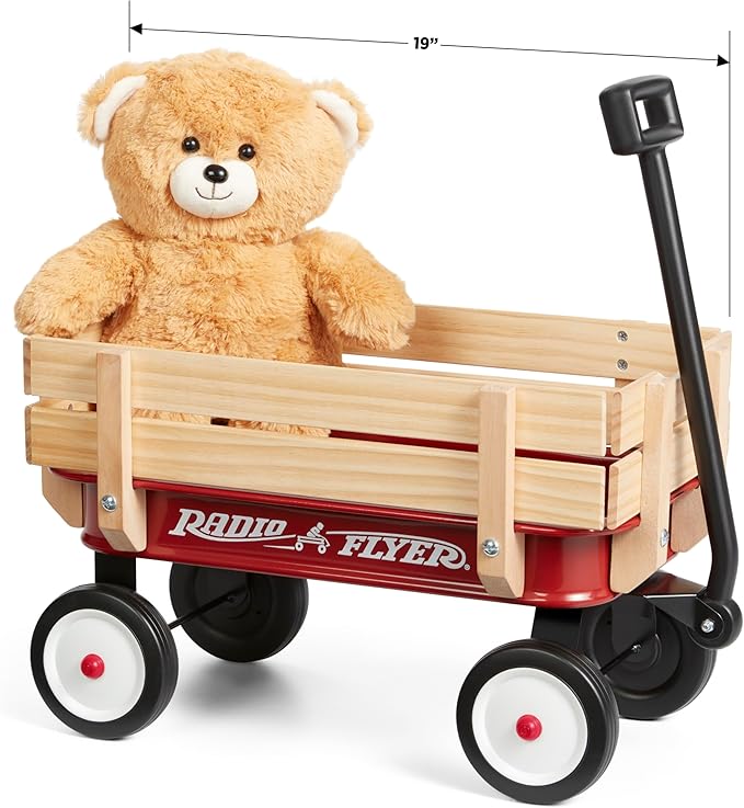 Radio Flyer 19 Inch Miniature Wagon Small Toy Rolling Cart for Ages 1.5+ Indoor Outdoor Play Baby Shower Decor Display Prop and Interactive Play with Bear
