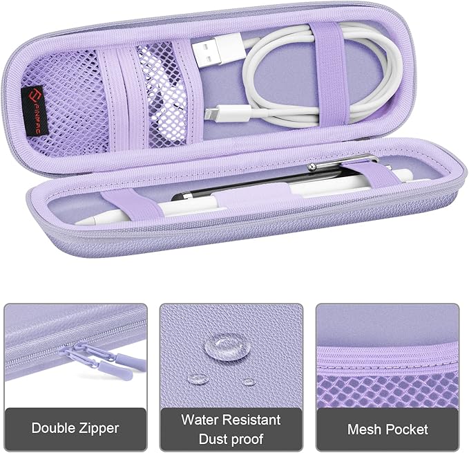 Fintie Holder Case for Apple Pencil Pro, Apple Pencil (USB-C / 1st / 2nd Generation), PU Leather Carrying Bag Sleeve Compatible with Pen, USB Cable, Samsung Stylus, Lilac Purple