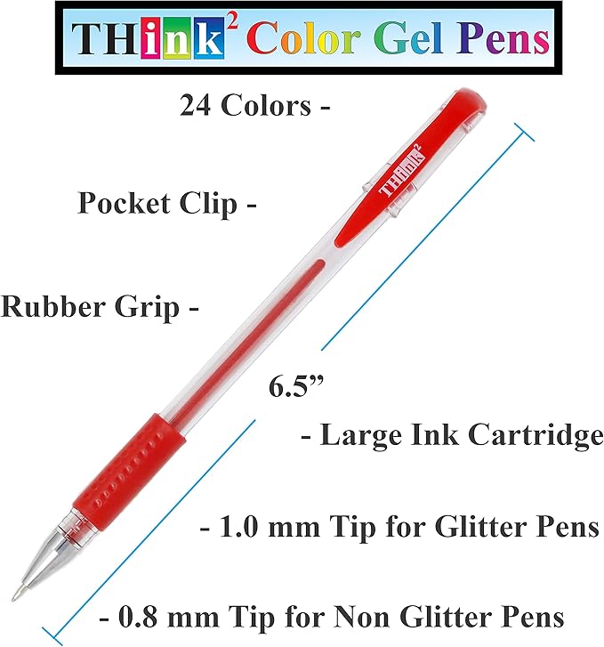 [24 Colors] Think2 Color Gel Pens Set for Teens and Adult. Perfect for Drawing, Journaling, Doodling, Scrapbooking