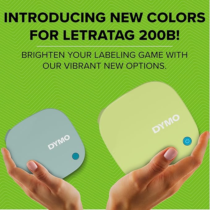 DYMO LetraTag 200B Bluetooth Label Maker, Compact Label Printer, Connects Through Bluetooth Wireless Technology to iOS and Android, Includes 1 White Paper Label Tape, Pistachio Yellow