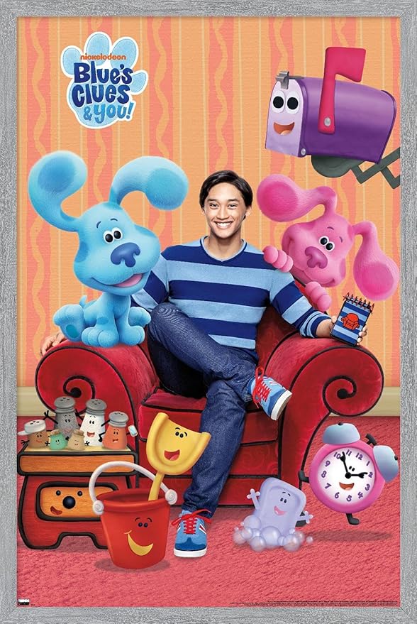 Nickelodeon Blue's Clues - Group Wall Poster, 22.4L" x 14.7W", Gray Framed Version