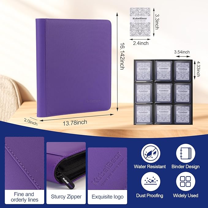 Toploader Binder – 360 Capacity, Zippered Trading Card Holder for MTG, Sports & Collectible Cards – Acid-Free, Durable & Travel-Friendly Storage (Purple dots, Toploader Binder)