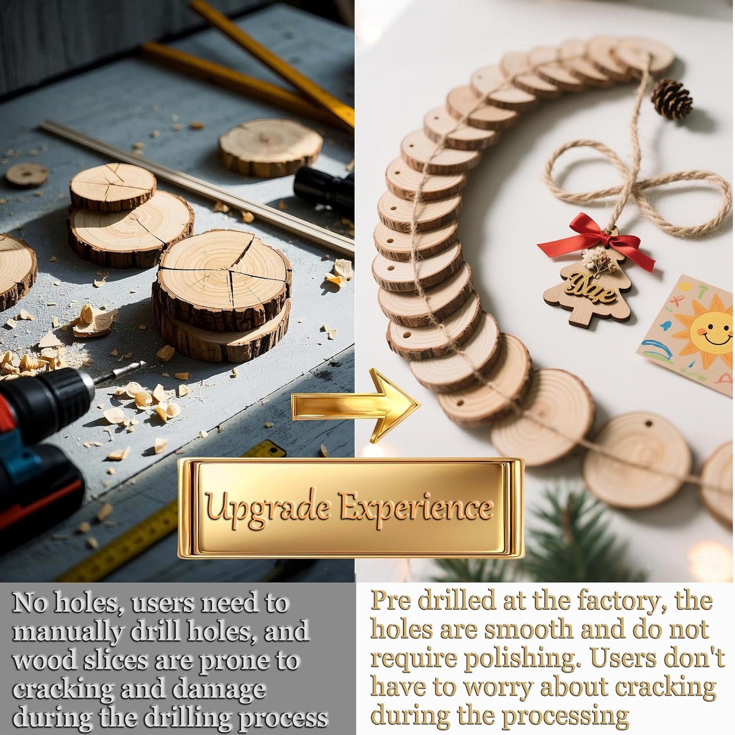 20PCS Pre-Drilled Wood Slices with Holes, 3.2-4 Inch Natural Pine Discs & 8M Hemp Rope, Sanded Smooth DIY Crafts Kit for Christmas Ornaments, Rustic Wedding Decor, Kids Art (30pcs)