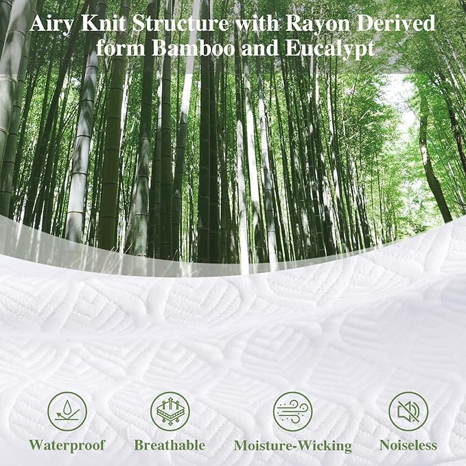 Full Size Mattress Protector, Waterproof Mattress Pad Washable Rayon Mattress Cover Breathable Noiseless Bed Protector 3D Patterns 5" - 21'' Elastic Fitted Deep Pocket(White)