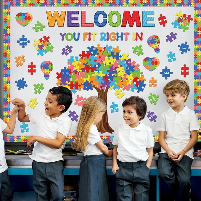 Motivational Bulletin Board Decoration Set Classroom Positive Inspirational Accents Decor Puzzle Pieces Cutouts for Chalkboards Welcome Back to School Bulletin Boards Craft Home Wall(Puzzle Pieces)