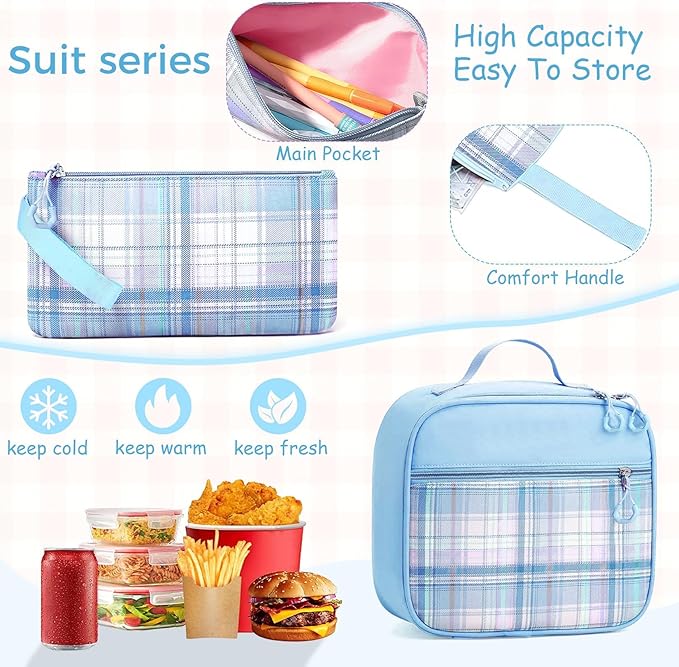 School Backpack for Girls - 5PCS Girls Backpack with Lunch Box Set for Elementary, Middle and High School Students - 18" Large Capacity School Bookbag with Multiple Pockets